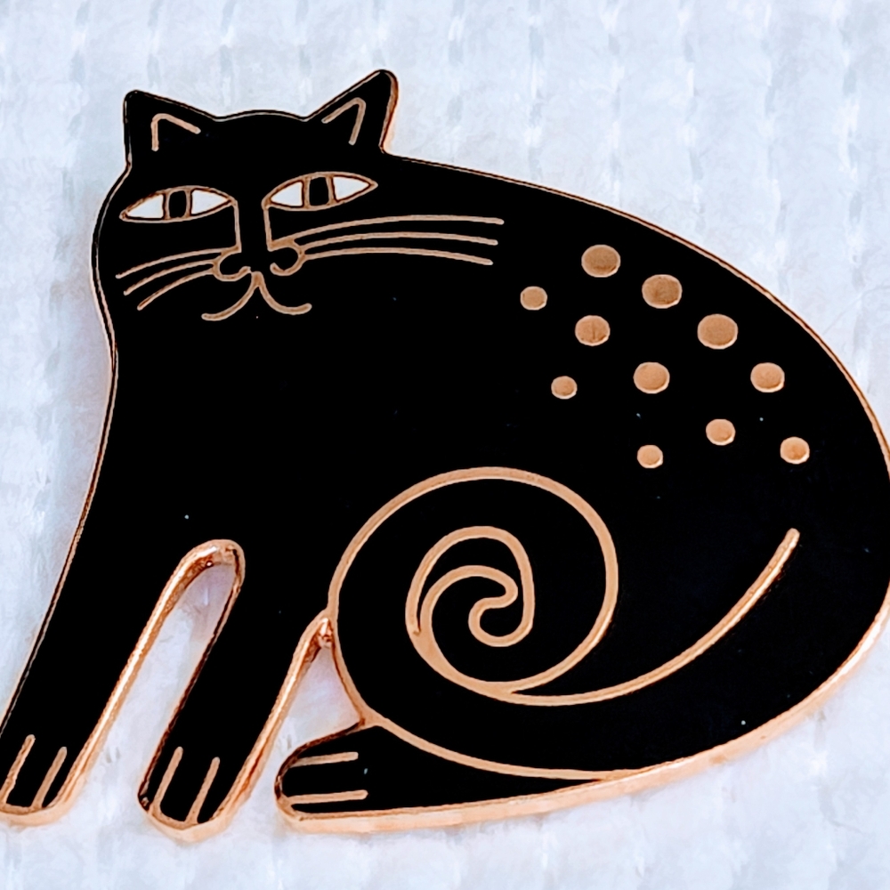 Laurel Burch Keshire Cat Pin Or Pendant Gold And Black- Vintage